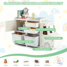 Costway Beige Kids Storage Units with Plastic Bins - Size: 71.1 x 58.4 x 38.1cm - Cream - Wilko - thumbnail 7