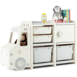 Costway Beige Kids Storage Units with Plastic Bins - Size: 71.1 x 58.4 x 38.1cm - Cream - Wilko - thumbnail 4