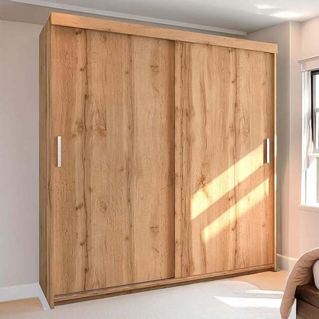 Sliding Wardrobes 4U 2 Sliding Door Oak Votan Modern Wardrobe 203cm - Size: 2 Door - Brown - Wilko - image 1