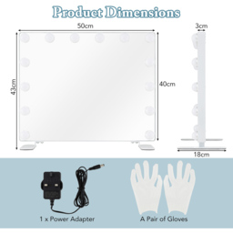 Costway White Hollywood Vanity Mirror - Size: 50 x 18 x 43cm - Wilko - thumbnail 7