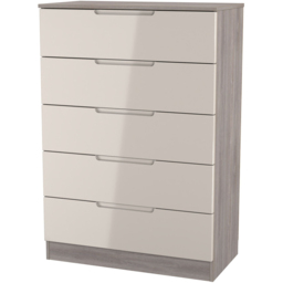 Crowndale Milan 5 Drawer Kashmir Gloss and Grey Oak Chest of Drawers Ready Assembled - Kashmir Gloss & Grey Oak - Wilko - thumbnail 3