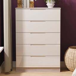 Crowndale Milan 5 Drawer Kashmir Gloss and Grey Oak Chest of Drawers Ready Assembled - Kashmir Gloss & Grey Oak - Wilko - thumbnail 1
