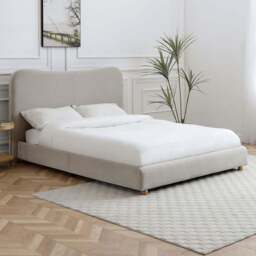 Myla King Size Natural Chenille Upholstered Bed Frame with Headboard - Kyoto Futons - Wilko