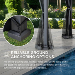 Sunjoy 3.6 x 3m Heavy-Duty Hardtop Gazebo with Mosquito Netting and Wood-Look Beams - Size: 3 x 4m - Black - Wilko - thumbnail 5