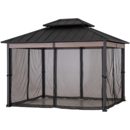 Sunjoy 3.6 x 3m Heavy-Duty Hardtop Gazebo with Mosquito Netting and Wood-Look Beams - Size: 3 x 4m - Black - Wilko - thumbnail 3