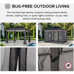 Sunjoy 3.6 x 3m Heavy-Duty Hardtop Gazebo with Mosquito Netting and Wood-Look Beams - Size: 3 x 4m - Black - Wilko - thumbnail 6