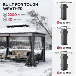 Sunjoy 3.6 x 3m Heavy-Duty Hardtop Gazebo with Mosquito Netting and Wood-Look Beams - Size: 3 x 4m - Black - Wilko - thumbnail 7