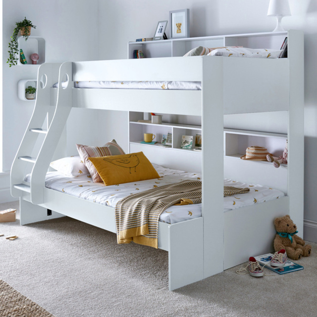 Bedmaster Oliver Triple Sleeper White Bunk Bed with Spring Mattresses - Size: Single + Small Double - Wilko - image 1