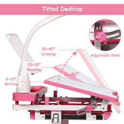 Costway Pink Height Adjustable Kids Desk and Chair Set with Lamp - Size: 74 x 58 x 26cm - Wilko - thumbnail 7