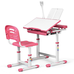 Costway Pink Height Adjustable Kids Desk and Chair Set with Lamp - Size: 74 x 58 x 26cm - Wilko - thumbnail 3