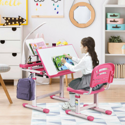 Costway Pink Height Adjustable Kids Desk and Chair Set with Lamp - Size: 74 x 58 x 26cm - Wilko - thumbnail 5