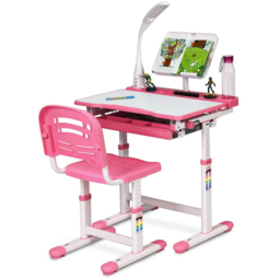 Costway Pink Height Adjustable Kids Desk and Chair Set with Lamp - Size: 74 x 58 x 26cm - Wilko - thumbnail 4