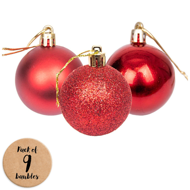 Shatchi 5cm Dark Red Luxury Bauble 9 Pack - Wilko - image 1