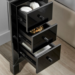 Furniturebox Lacey 3 Drawer Black Small Bedside Table - Silver - Wilko - thumbnail 3