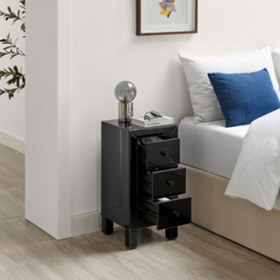 Furniturebox Lacey 3 Drawer Black Small Bedside Table - Silver - Wilko - thumbnail 7