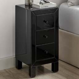 Furniturebox Lacey 3 Drawer Black Small Bedside Table - Silver - Wilko - thumbnail 1