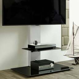 AVF Lesina 65 inch Silver and Black Glass TV Mount Pedestal Stand - Size: 44.7 x 70 x 117.7cm - Multi - Wilko