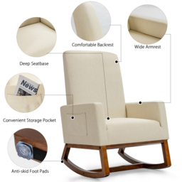 Costway Beige Rocking Armchair - Size: Single - Cream - Wilko - thumbnail 7