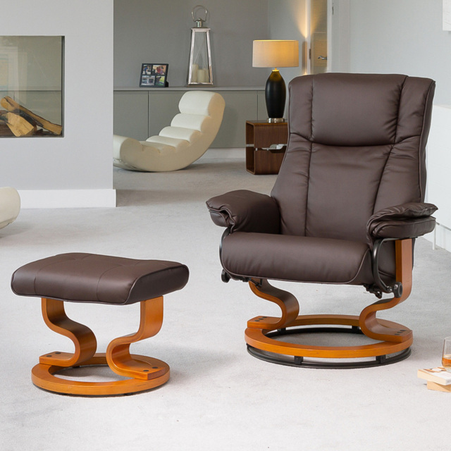 Artemis Home Calhoun Brown Swivel Recliner Chair with Footstool - Size: Single - Wilko - image 1