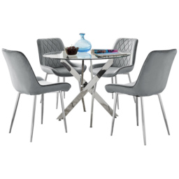 Furniturebox Arona Cesano 4 Seater Round Dining Set Grey and Chrome - Wilko - thumbnail 3