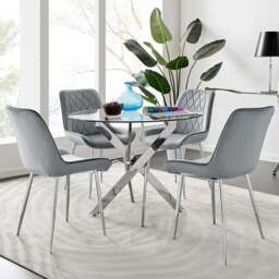 Furniturebox Arona Cesano 4 Seater Round Dining Set Grey and Chrome - Wilko - thumbnail 1