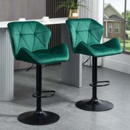 Portland Green Luxurious Velvet Touch Bar Stool Set of 2 - Wilko