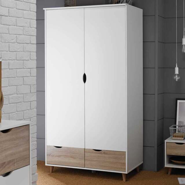 Stockholm 2 Door 2 Drawer Oak and White Wardrobe - Size: 2 Door, 2 Drawer - Multi - LPD Home - Wilko - image 1