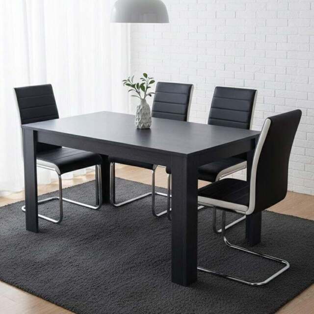 Kosy Koala Arrow 4 Seater Faux Leather Dining Set Charcoal - Dark Grey - Wilko - image 1