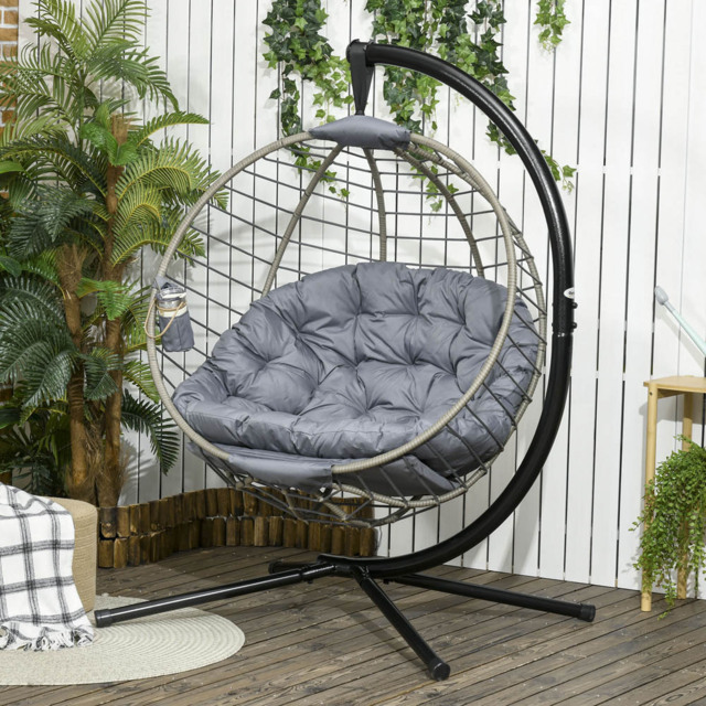 Outsunny Grey PE Rattan Egg Chair with Cushion - Size: 1 Seater - Wilko - image 1