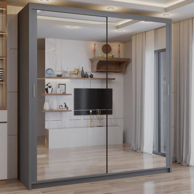 Sliding Wardrobes 4U 2 Sliding Door Grey Full Length Mirrored Wardrobe 180cm - Size: 2 Door - Wilko - image 1