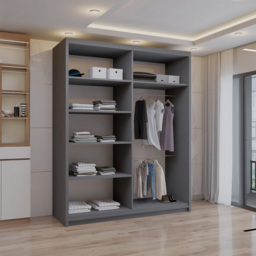 Sliding Wardrobes 4U 2 Sliding Door Grey Full Length Mirrored Wardrobe 180cm - Size: 2 Door - Wilko - thumbnail 3
