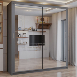 Sliding Wardrobes 4U 2 Sliding Door Grey Full Length Mirrored Wardrobe 180cm - Size: 2 Door - Wilko - thumbnail 1