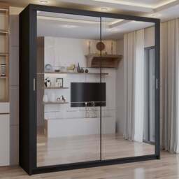 Sliding Wardrobes 4U 2 Sliding Door Black Full Length Mirrored Wardrobe 150cm - Size: 2 Door - Wilko - thumbnail 1