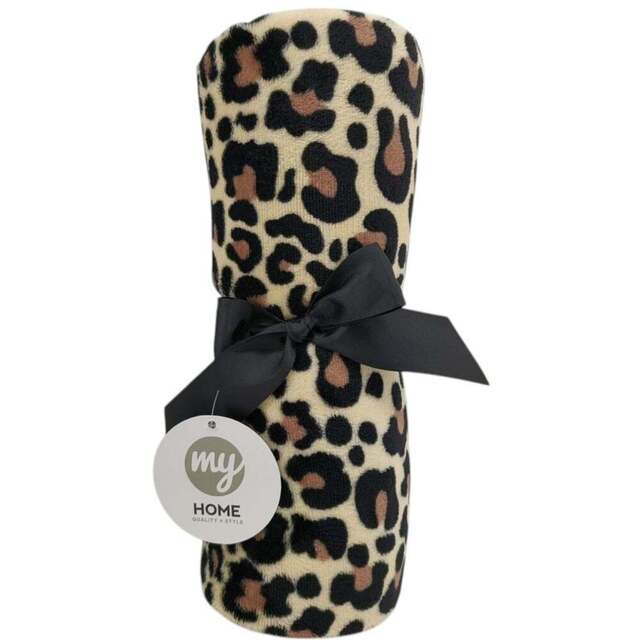 Leopard Print Rabbit Faux Fur Throw - Neutral - My Home - Wilko - image 1