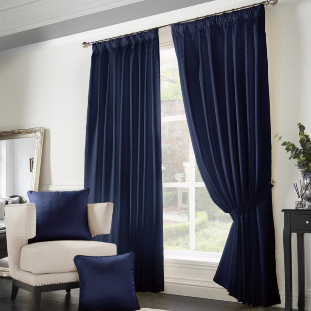 Alan Symonds Madison Navy Taped Top Curtains 229 x 183cm - Size: W 229 x D 183cm - Blue - Wilko - image 1