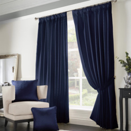 Alan Symonds Madison Navy Taped Top Curtains 229 x 183cm - Size: W 229 x D 183cm - Blue - Wilko