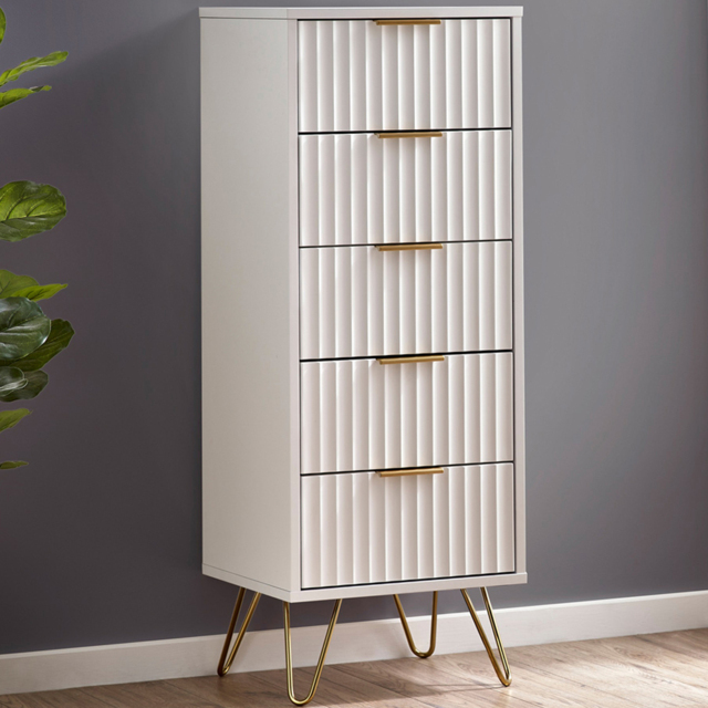 Julian Bowen Murano 5 Drawer Matt White Tallboy Chest of Drawers - Wilko - image 1