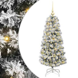 vidaXL Pre-Lit Warm White LED and Gold Baubles Snow Flocked Artificial Christmas Tree 3.9ft - Green - Wilko - thumbnail 3