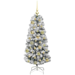 vidaXL Pre-Lit Warm White LED and Gold Baubles Snow Flocked Artificial Christmas Tree 3.9ft - Green - Wilko - thumbnail 5