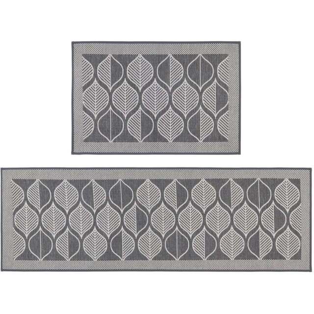 JVL Expression Leaves Rubber Backed Door Mat and Runner Set - Size: 75 x 50 x 5cm - Grey - Wilko - image 1