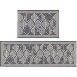 JVL Expression Leaves Rubber Backed Door Mat and Runner Set - Size: 75 x 50 x 5cm - Grey - Wilko