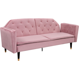 Comfy Living 3 Seater Pink and Gold Plush Velvet Tufted Sofa Bed - Wilko - thumbnail 4