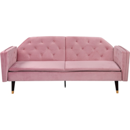 Comfy Living 3 Seater Pink and Gold Plush Velvet Tufted Sofa Bed - Wilko - thumbnail 3