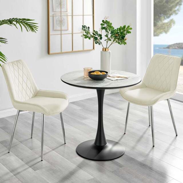 Furniturebox Elissa Cesano Marble Effect 2 Seater Round Dining Set White Cream and Chrome - Wilko - image 1