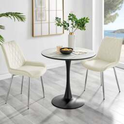 Furniturebox Elissa Cesano Marble Effect 2 Seater Round Dining Set White Cream and Chrome - Wilko - thumbnail 1