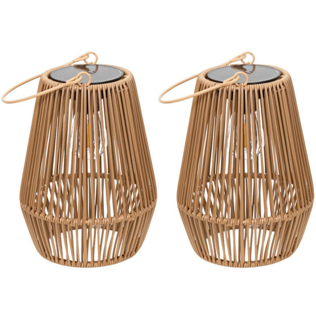 ValueLights Natural Faux Bamboo Solar Powered Outdoor Garden Lantern Light 2 Pack - Size: 31.8 x 16 x 16cm - Yellow - Wilko - image 1