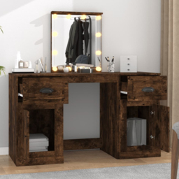 vidaXL 2 Door 2 Drawer Smoked Oak Dressing Table with LED Mirror - Size: 132.5 x 130 x 50cm - Brown - Wilko