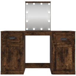 vidaXL 2 Door 2 Drawer Smoked Oak Dressing Table with LED Mirror - Size: 132.5 x 130 x 50cm - Brown - Wilko - thumbnail 4