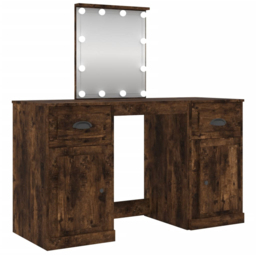 vidaXL 2 Door 2 Drawer Smoked Oak Dressing Table with LED Mirror - Size: 132.5 x 130 x 50cm - Brown - Wilko - thumbnail 3