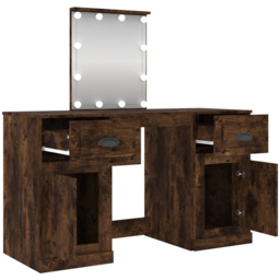 vidaXL 2 Door 2 Drawer Smoked Oak Dressing Table with LED Mirror - Size: 132.5 x 130 x 50cm - Brown - Wilko - thumbnail 7